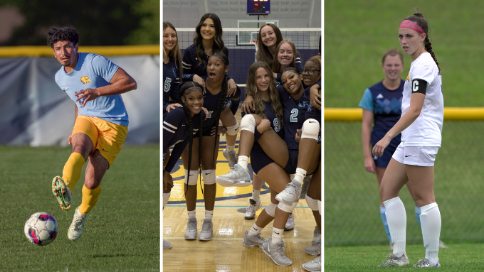 men's soccer, women's volleyball, and women's soccer