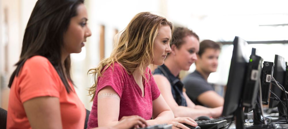 students working at computers in computer lab