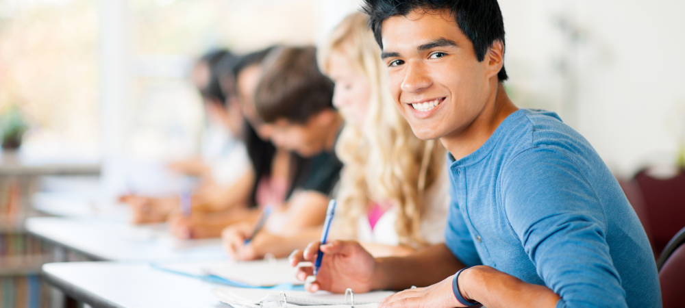 close up of high school student in class